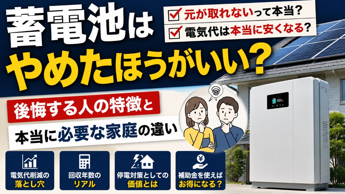 家庭用蓄電池はやめたほうがいい？後悔する理由と元が取れない現実を数値で解説