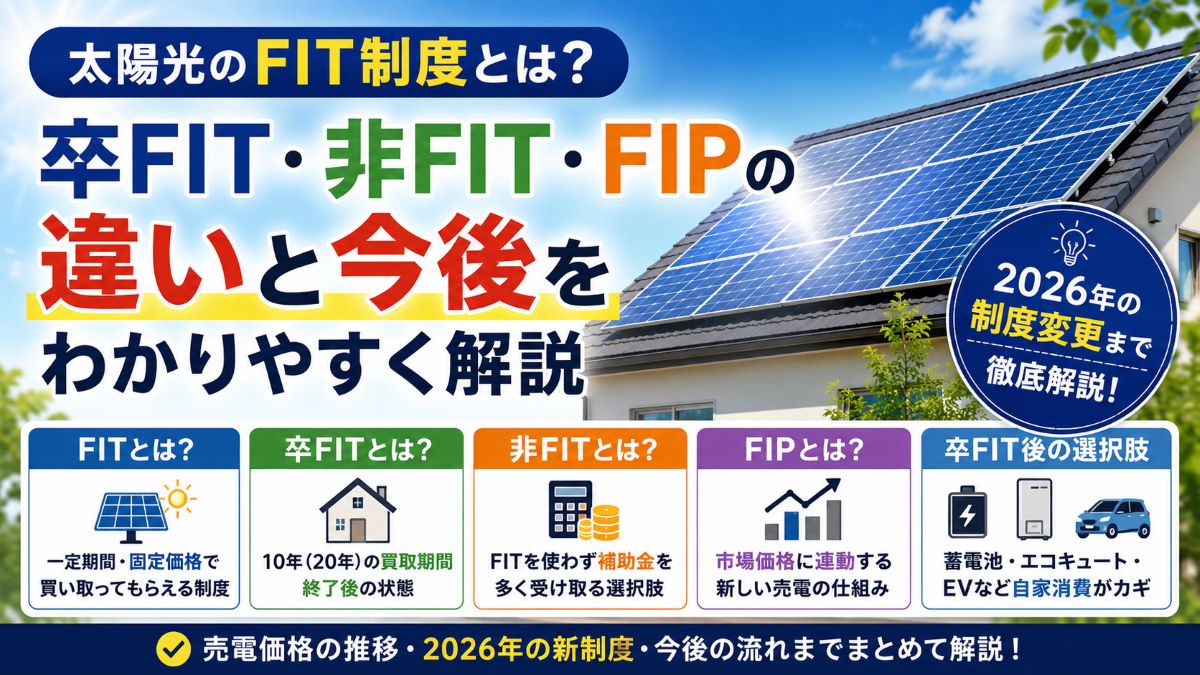 太陽光のFIT制度とは?卒FIT・非FIT・FIPの違いと今後をわかりやすく解説