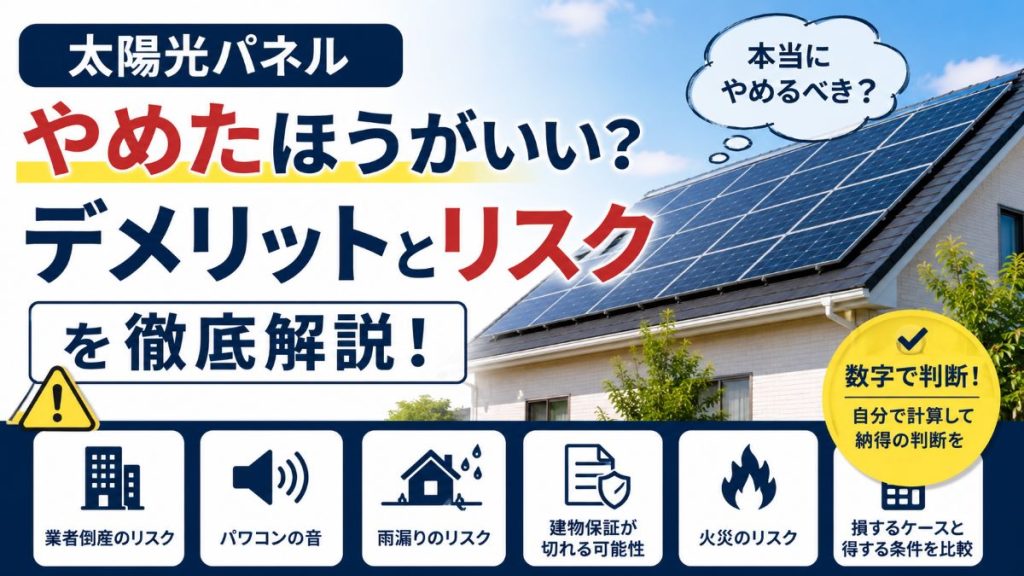 太陽光パネルはやめたほうがいい？デメリットとリスクを徹底解説！本当にやめるべきケースとは