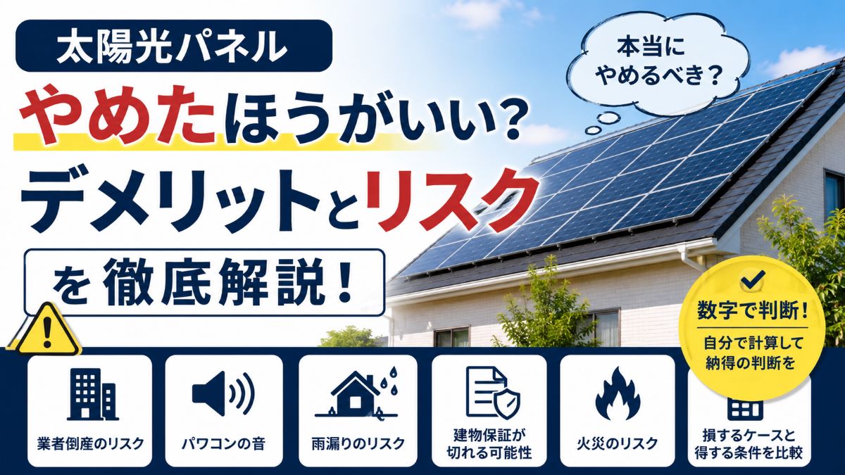 太陽光パネルはやめたほうがいい？デメリットとリスクを徹底解説！本当にやめるべきケースとは