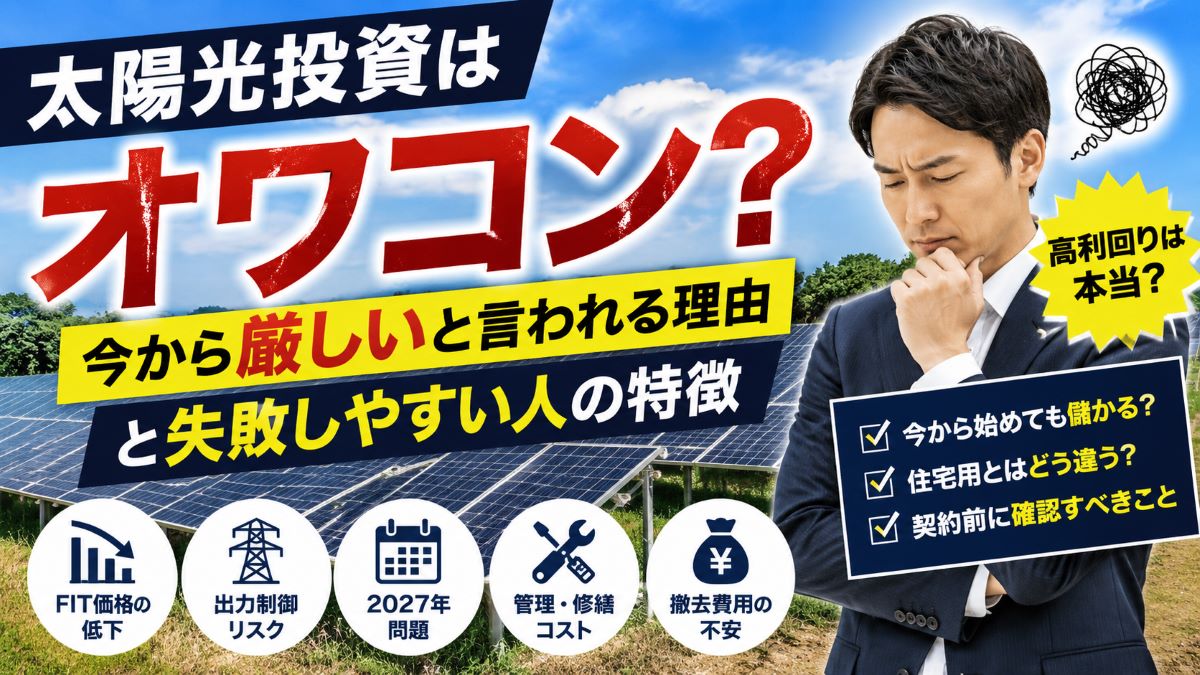 太陽光投資はオワコン?今から儲からないと言われる理由と失敗しやすい人の特徴